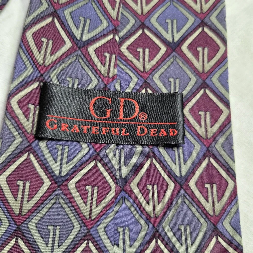 Vintage Grateful Dead Ninth Set Silk Tie Purple Geometric Diamond 1995 Hand Made
